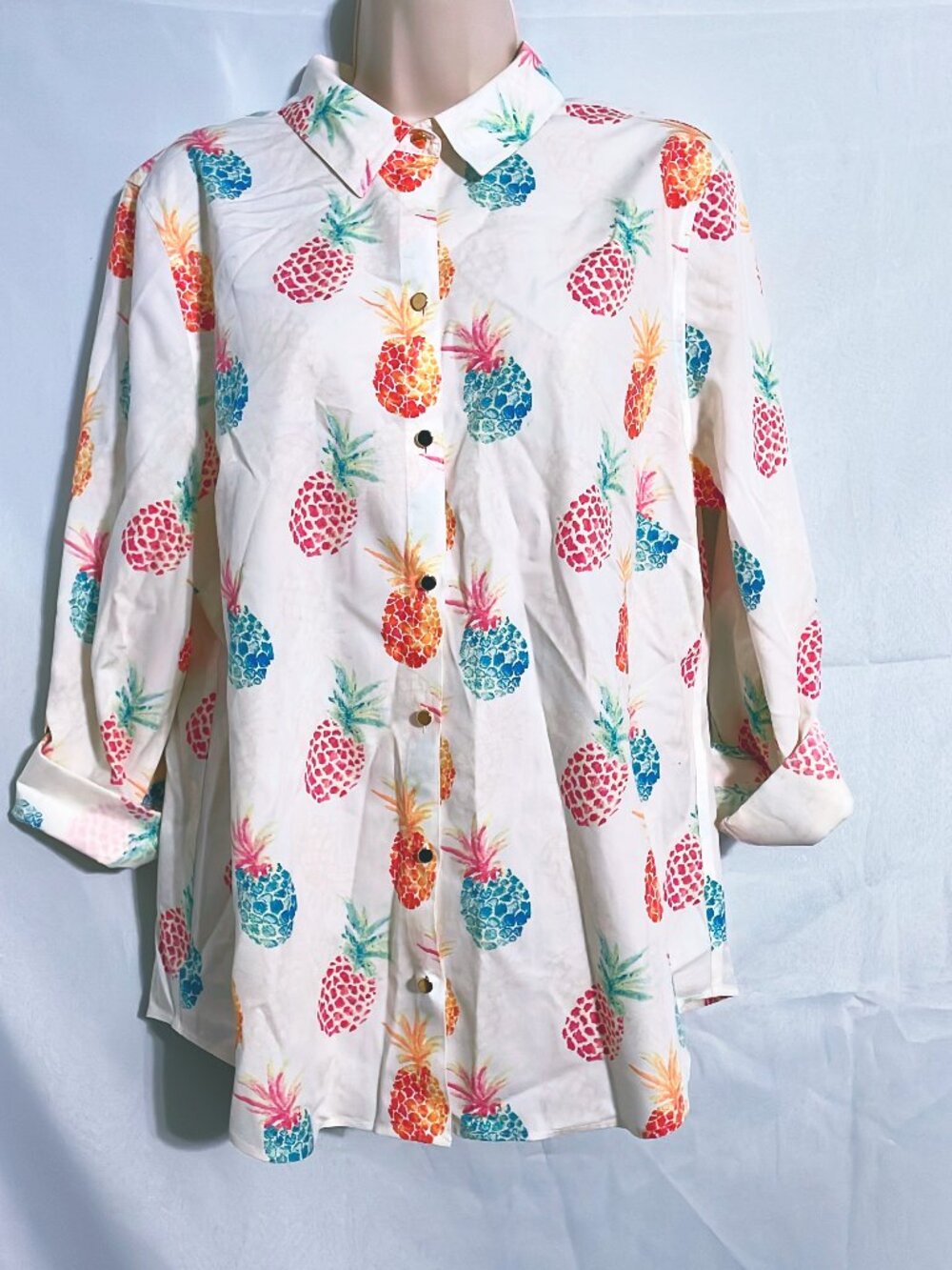 Chico's Pineapple Button Up Top Size L